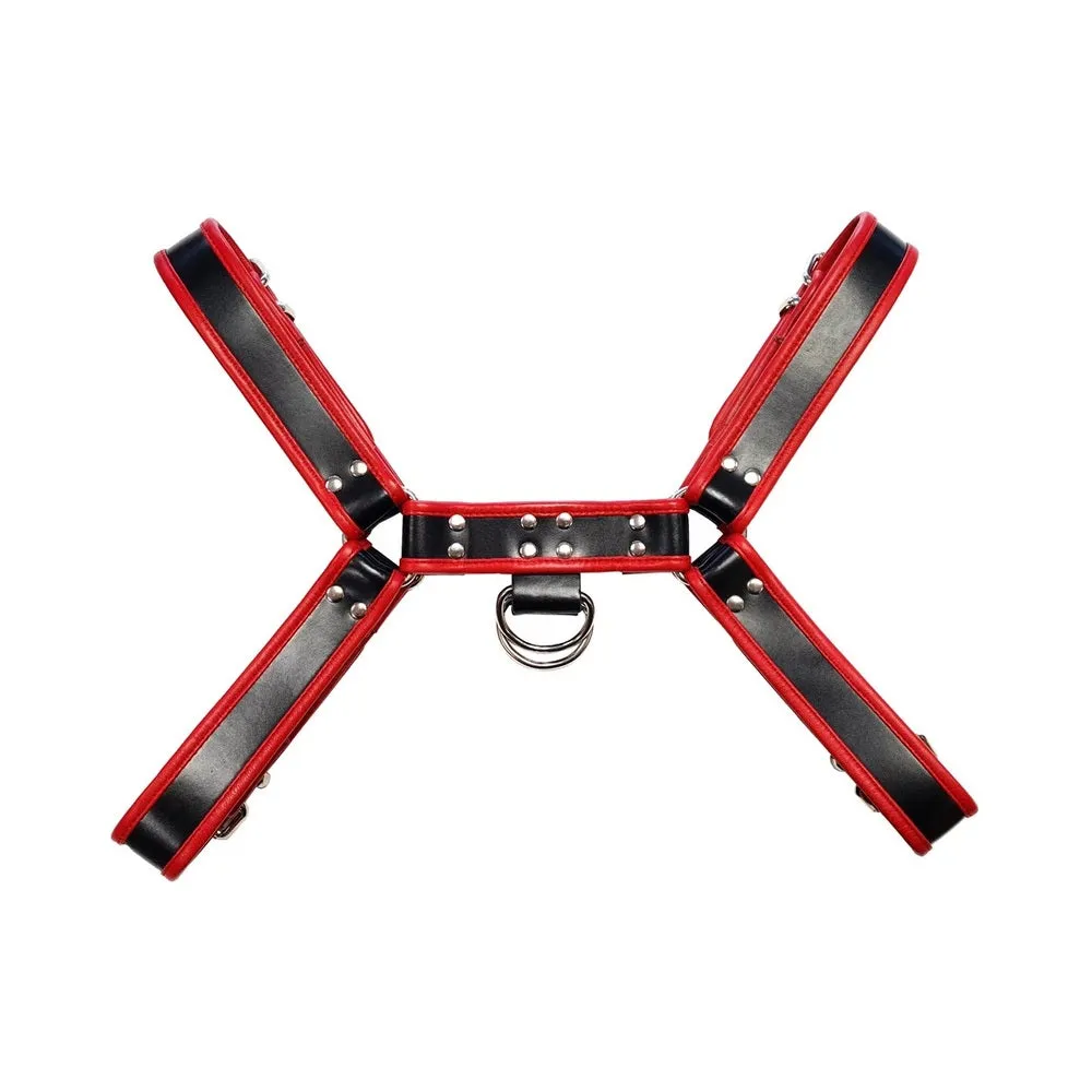 O.t.h Leather Harness - Black With Red Accessories Size Extra Large