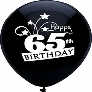 PartyMate - 12" Happy 65th Birthday Shooting Stars Latex Balloons - Black (8ct)