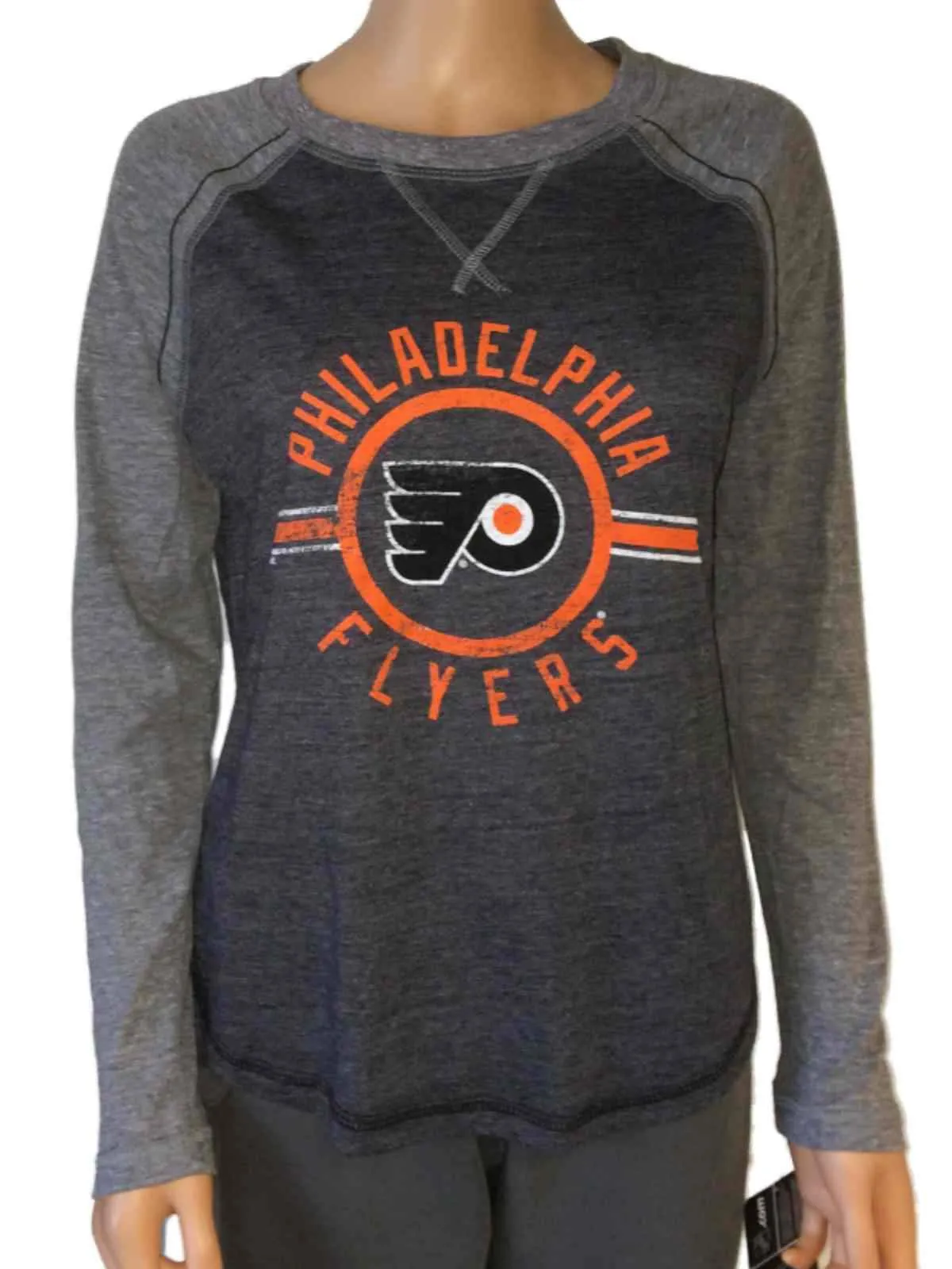 Philadelphia Flyers SAAG Women's Two-Tone Gray Tri-Blend Baseball T-Shirt