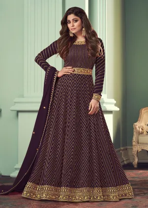 Plum Purple Belt Style Anarkali Featuring Shamita Shetty