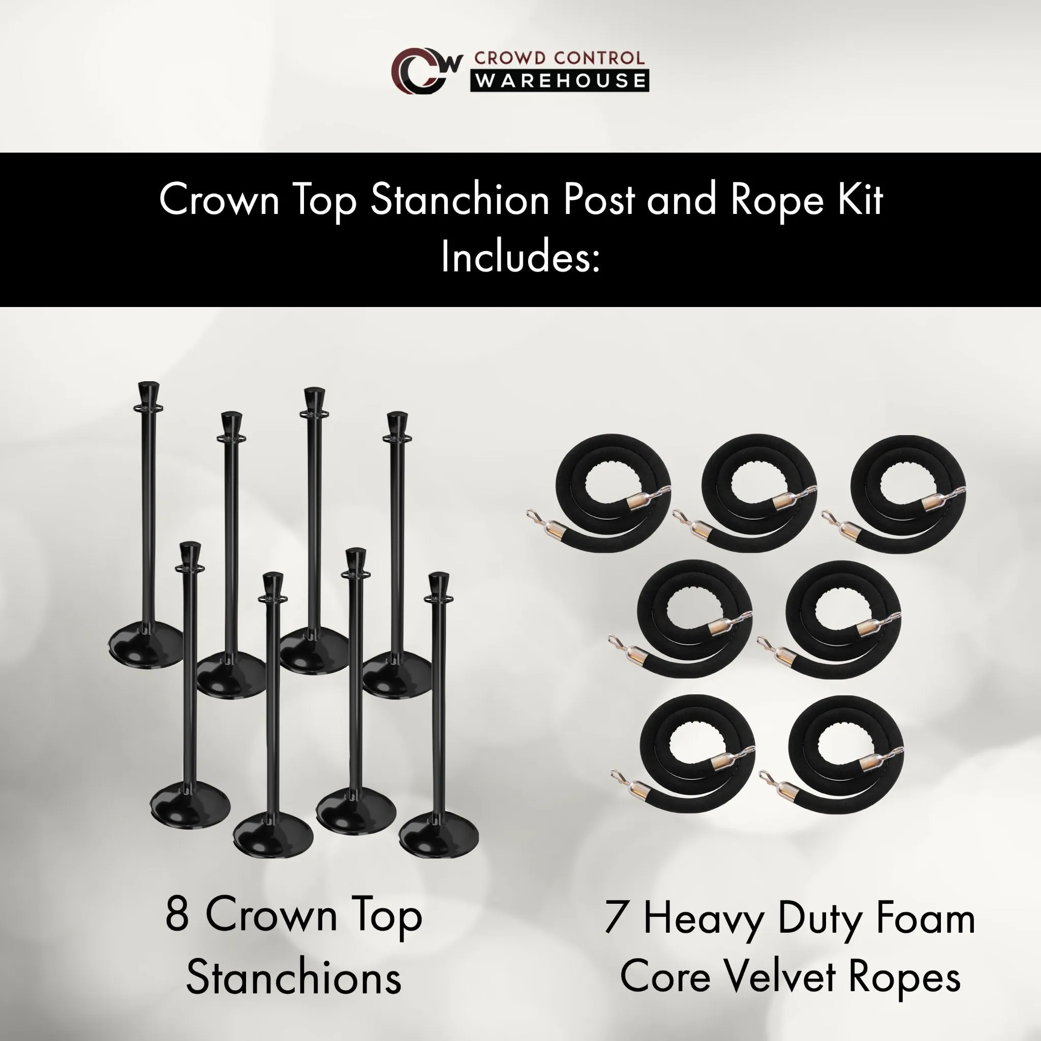 Post and Rope Stanchion Kit, Crown Top Posts, 6 Ft. Velvet Foam Core Rope - Montour Line