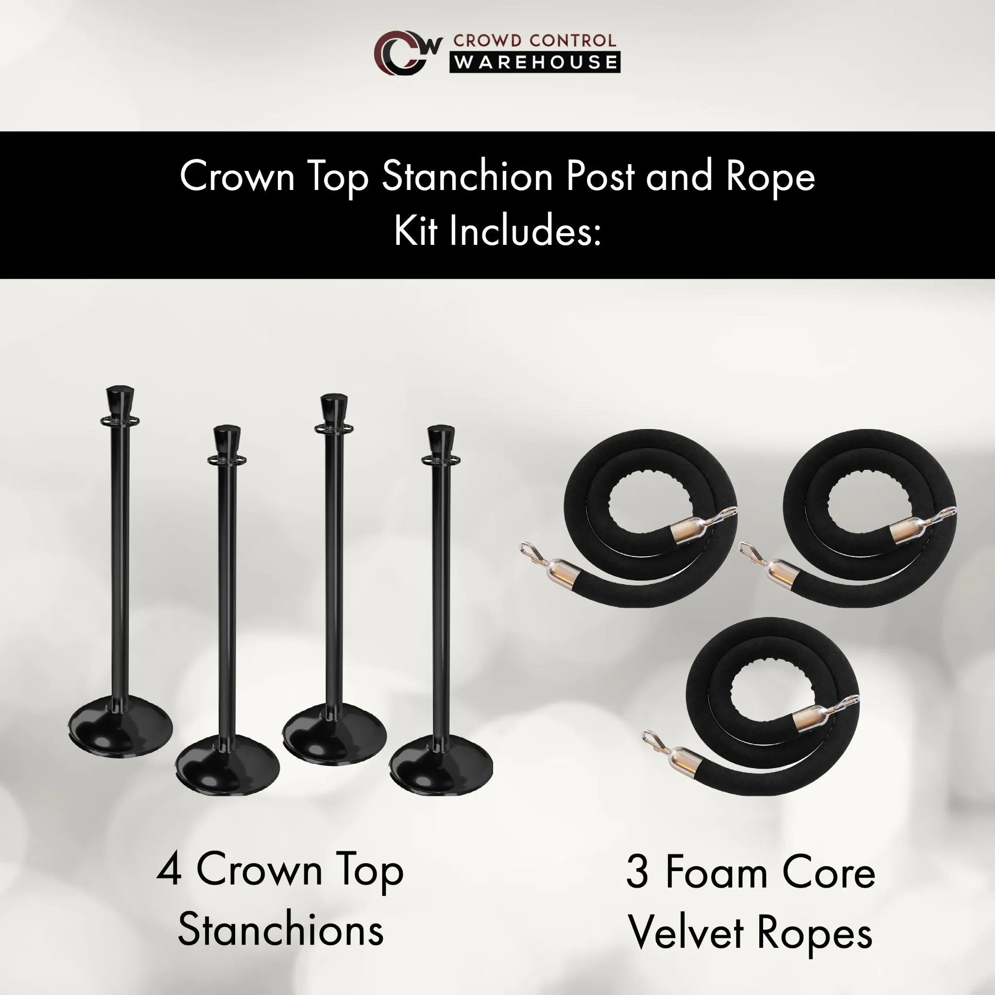 Post and Rope Stanchion Kit, Crown Top Posts, 6 Ft. Velvet Foam Core Rope - Montour Line