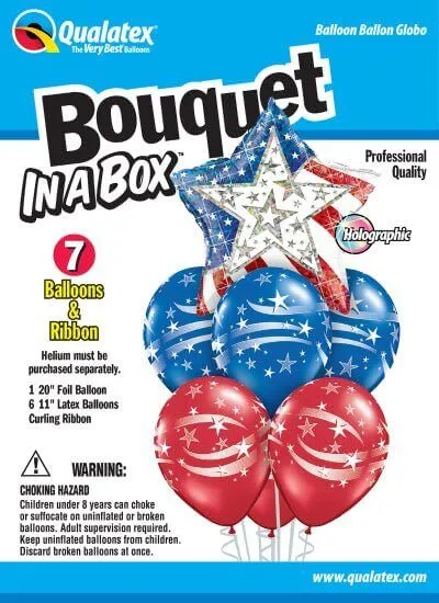 Qualatex - "Bouquet In A Box" Latex Balloons - Stars & Stripes (7ct)