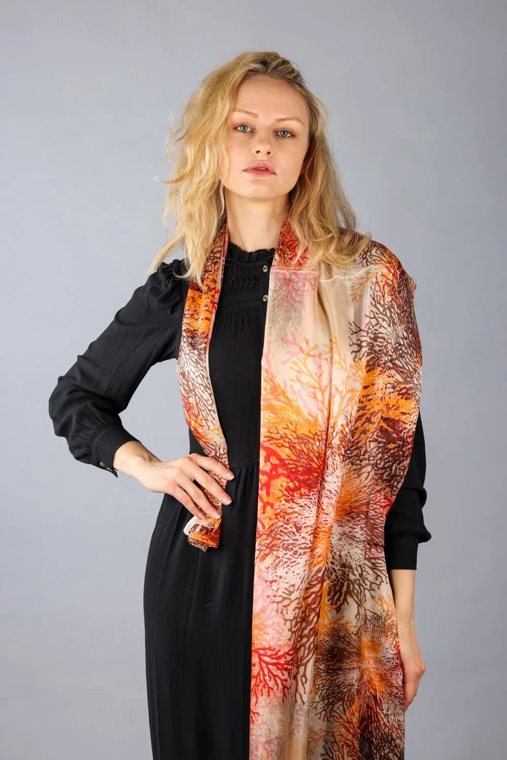 Rainbow Range| Large Silk Scarf Coral Red