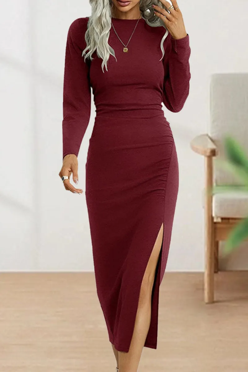 Sweet Elegant Solid Fold O Neck Sheath Dresses