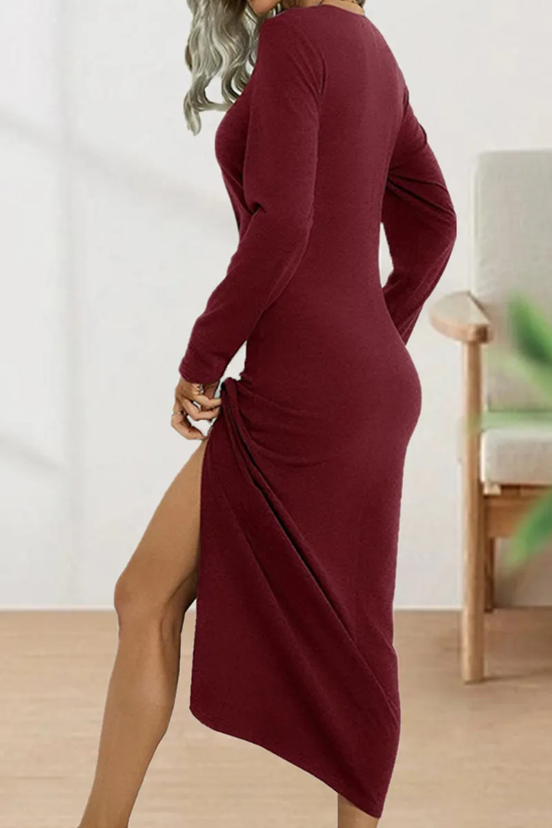 Sweet Elegant Solid Fold O Neck Sheath Dresses