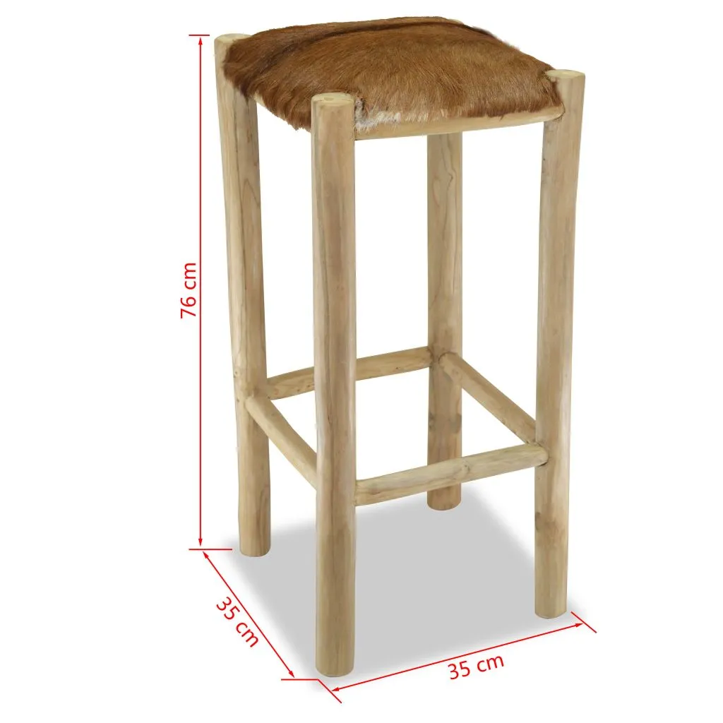 vidaXL Bar Stool Real Leather and Solid Teak Wood