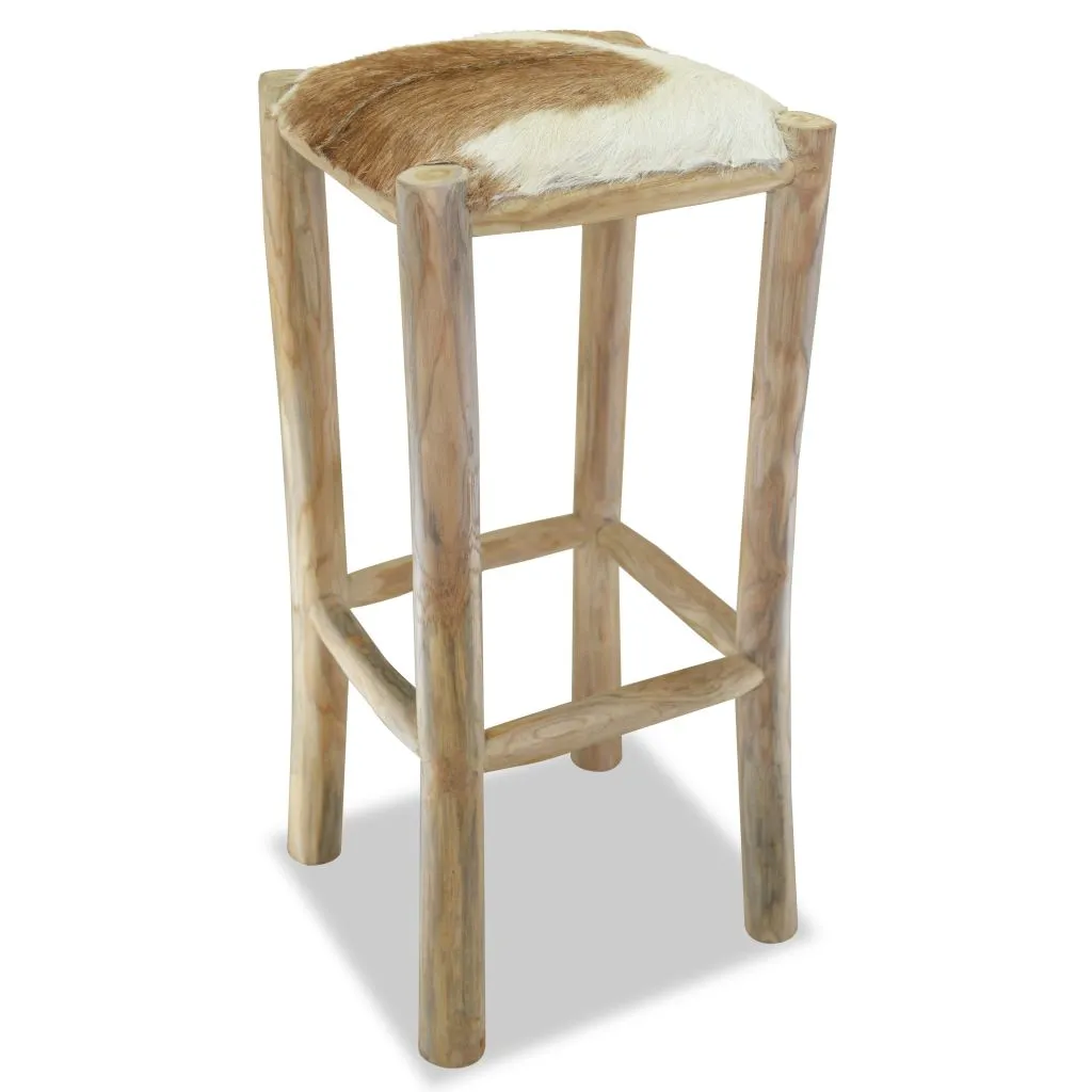 vidaXL Bar Stool Real Leather and Solid Teak Wood