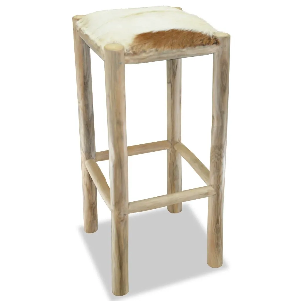 vidaXL Bar Stool Real Leather and Solid Teak Wood