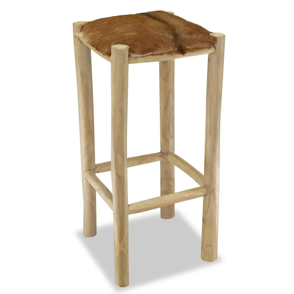 vidaXL Bar Stool Real Leather and Solid Teak Wood