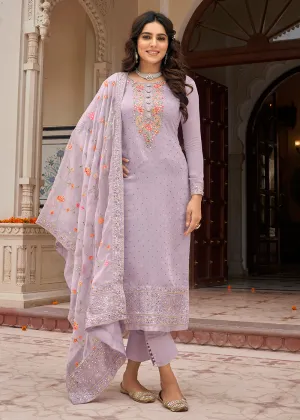 Viscose Silk Embroidered Fabulous Lilac Pant Salwar Suit