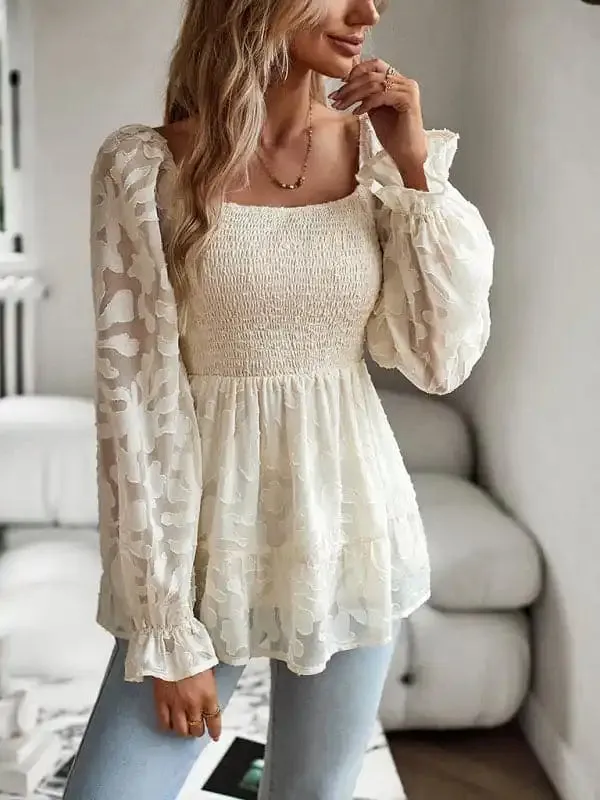 Women’s Bohemian Elegant Square Neck Long Sleeve blouse