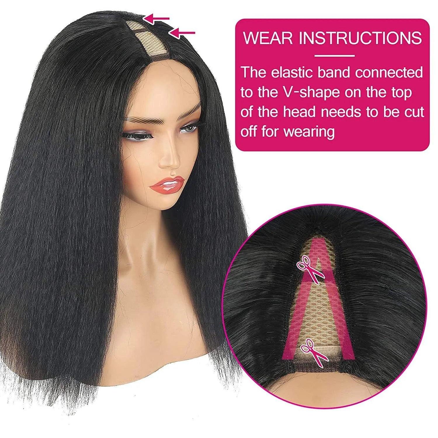 Yaki Straight V Part Wig Synthetic Hair for Black Women KRSI No Leave Out No Glue